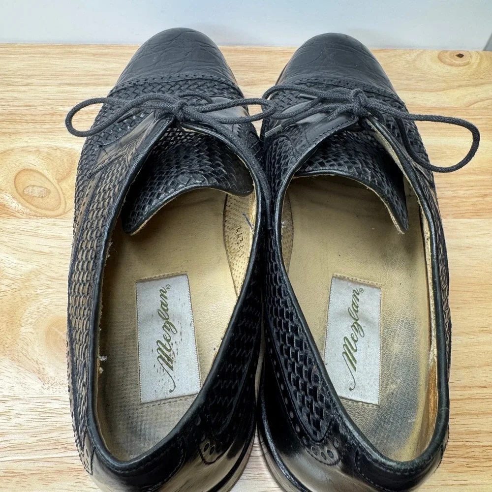 Mezlan Men's Crocodile Black Leather Woven Cap Toe Oxford Dress Shoes Size 10M